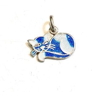 .925 Vintage Cat Blue Sterling Silver Jewelry Charm #keepsake